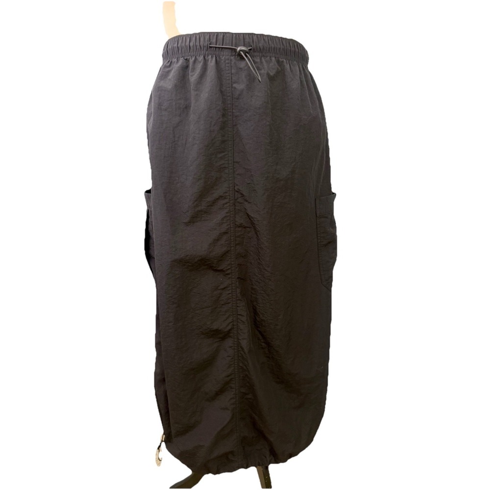 LOVE 83 Black PARACHUTE SKIRT sz L Gorp Toggle Y2K 80s 90s Nylon Cargo Emo Goth
